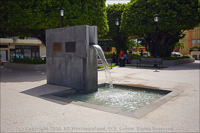 Water Fountain In the Plaza of Arroyo Featuring Plaque for US Military Vets in Puerto Rico