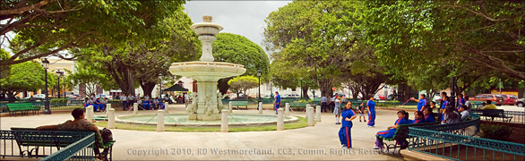 Panoramic View of Guayama's Plaza and Grand Water Fountain in Puerto Rico