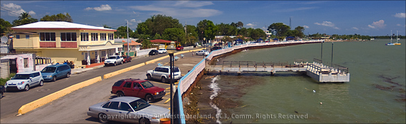 Panoramic of Ruins of Concrete Restaurant on the Shoreline of Santa Isabel from The Open Second Floor Showing Old Dock Below in Puerto Rico