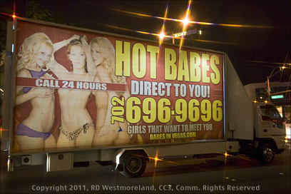 Las Vegas Hot Babes Poster on Truck at Night in Nevada