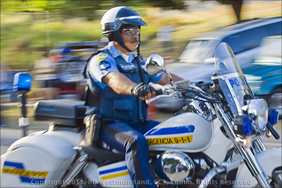 Puerto Rico Police Officer on Motorbike During San Blas Marathon Celebration in Coamo