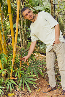 Sadhu Govardhan Pointing at Yellow Bamboo Shoot, Puerto Rico