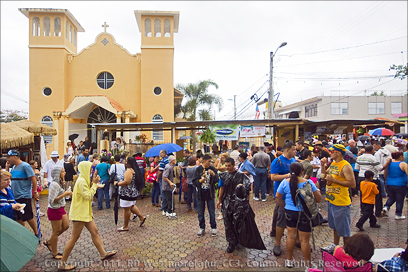 Las Marias Plaza and Church During the Orange Festival, Puerto Rico