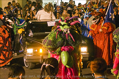 Night-Time Shot of the Sardine Hearse Being Escorted by Vejigantes in Parade During Carnival Week in Ponce, Puerto Rico