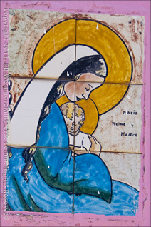 Ceramic Tile Detail of Mother Mary and Baby Jesus on the Plaza of Guanica, Puerto Rico