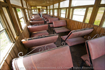 Interior View of Passenger Car on the Grounds of the Abandoned Railroad Station- Tren del Sur in Arroyo, Puerto Rico