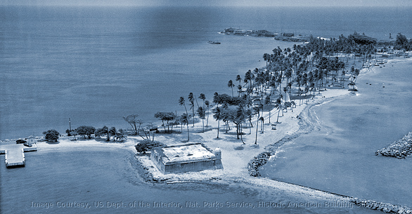 Aerial Shot of Fort El Canuelo in the San Juan Bay after landfill