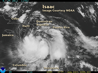 NOAA Satellite View of Hurricane Isaac as it Passes by Puerto Rico