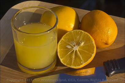 Mature Meyer Lemons (Citrus × meyeri) cut to show flesh and juice color