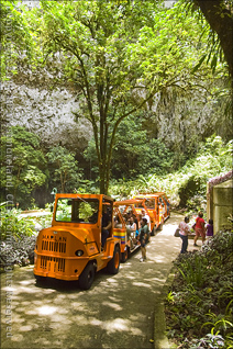 A load of Visitors Ride the Tram Down to the Clara Cave at the Camuy Cave Park in Puerto Rico' entrance