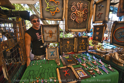 Artesano Vendor With Artwork in the Plaza at the 42nd Annual Indigenous Festival in Jayuya